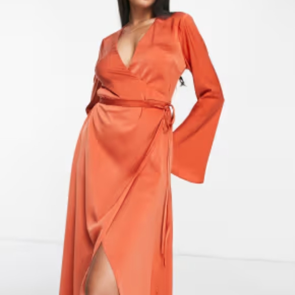 Elegant Orange Wrap Dress